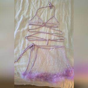 Sheer Lace Wrap Top & Skirt Set — Light Lavender